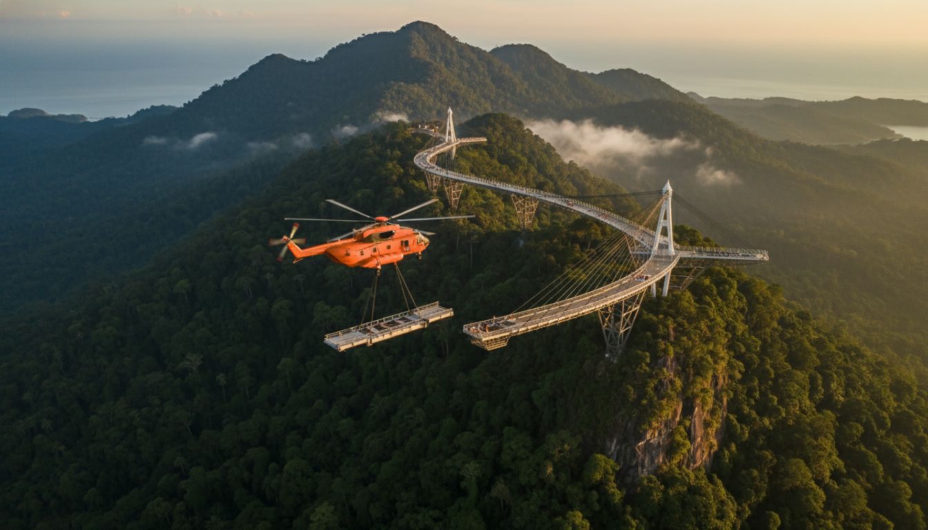 Langkawi Sky Bridge, helicopter assembly