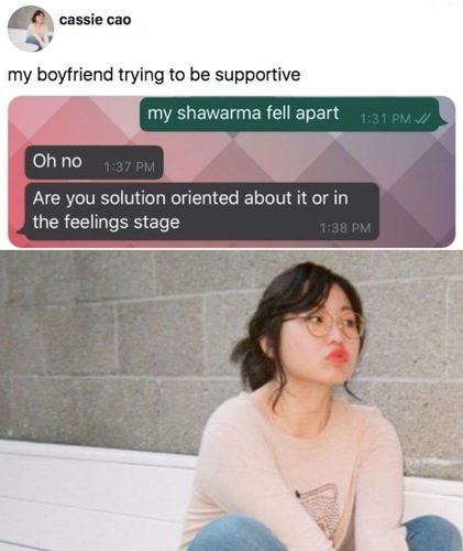 A boyfriend trying to be supportive